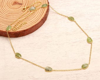 Green Peridot Gemstone Necklace 925 Sterling Silver Oval Shape Gem August Birthstone Jewelry