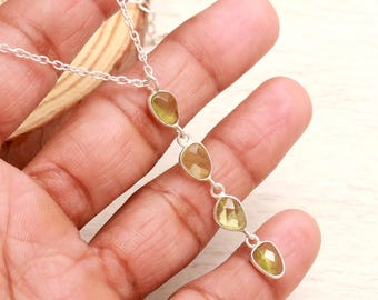 Green Peridot Gemstone Necklace 925 Sterling Silver Faceted Rose Cut August Birthstone Jewelry