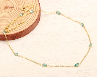 Aquamarine Gemstone Oval Shape Gem 925 Silver Necklace March Birthstone Daily Wear Jewelry