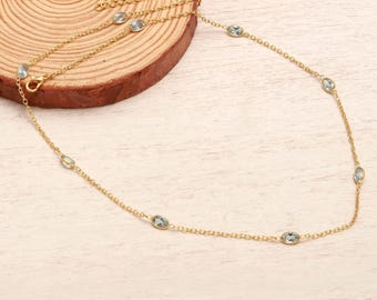Aquamarine Gemstone Oval Shape Gem 925 Silver Necklace March Birthstone Daily Wear Jewelry