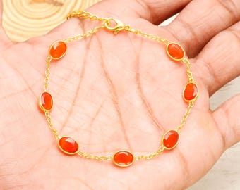 Carnelian Gemstone 925 Silver Bracelet Oval Shape Gem July Birthstone Party Wear Jewelry