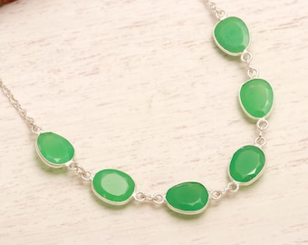 Chrysoprase Gemstone Faceted Oval Cut Necklace 925 Sterling Silver May Birthstone Jewelry