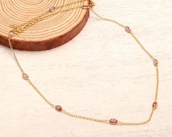 Pink Tourmaline Gemstone Oval Shape Gem 925 Silver Necklace October Birthstone Daily Wear Jewelry
