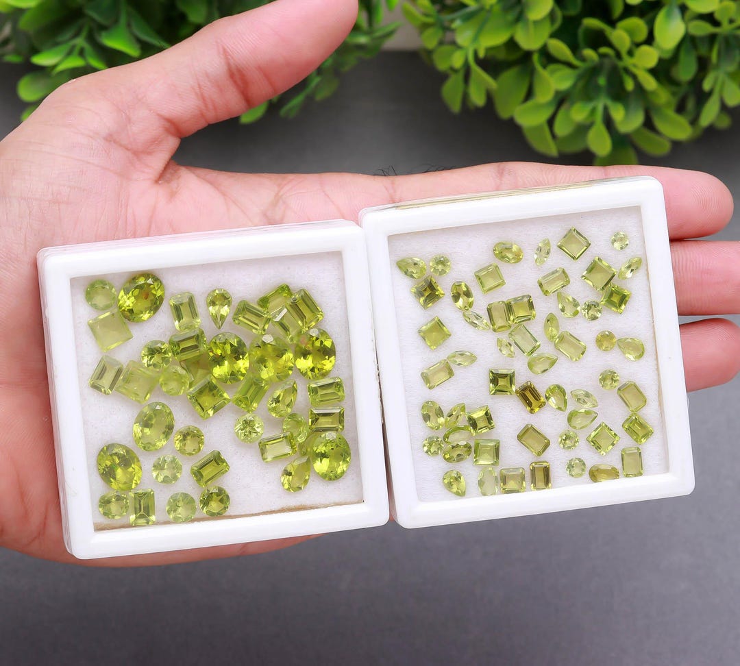 Peridot Texture 100 Pieces Peridot Faceted Gemstone Mix Shape and Size Peridot Cut ...