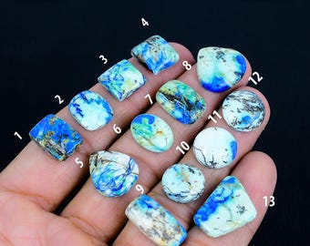 Untreated Azurite Turquoise Cabochon: Pear Shape Blue Gemstone