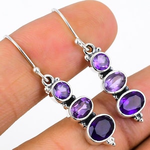 Natural Amethyst Earrings | 925 Sterling Silver | Handmade Jewelry | February Birthstone | Dangle Drope Amethyst Earrings | Gift For Her