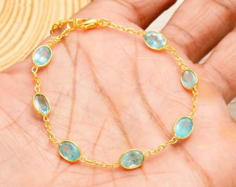 Aquamarine Gemstone 925 Silver Necklace Handcraft Bracelet Oval Shape Gem August Birthstone Jewelry