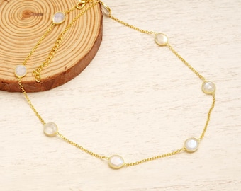 Rainbow Moonstone Gemstone 925 Silver Necklace Oval Shape Gem June Birthstone Party Wear Jewelry