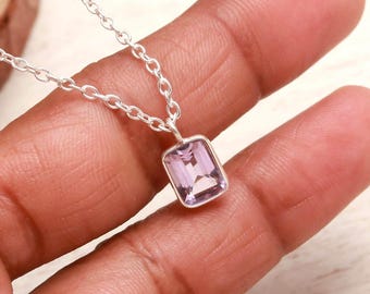 Pink Kunzite Gemstone 925 Silver Necklace February Birthstone Octagon Shape Jewelry