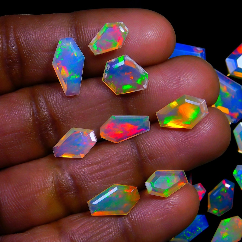 Ethiopian Welo Opal Crystal – Coffin Shape Multi Fire Opal Gemstone image 1