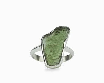 Handmade Sterling Silver Moldavite Ring: Natural Gemstone Jewelry
