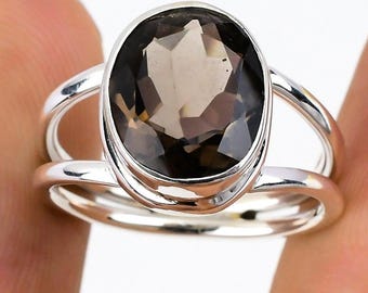 Rookkwartsring: handgemaakte 925 sterlingzilveren edelsteensieraden