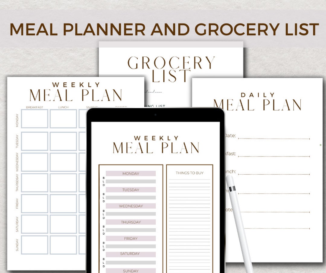 Meal Planner and Grocery List Printable Bundle, Menu Plan, Weekly ...
