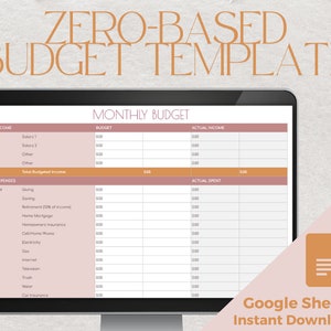 Zero Based Budget Spreadsheet | Google Sheets Budget Template | Personal Monthly Expense Tracker |