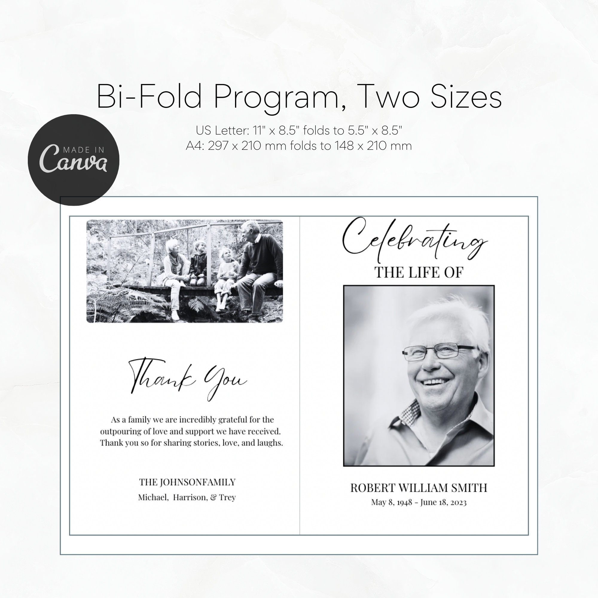 Editable Funeral Program Template Canva Celebration of Life Funeral ...