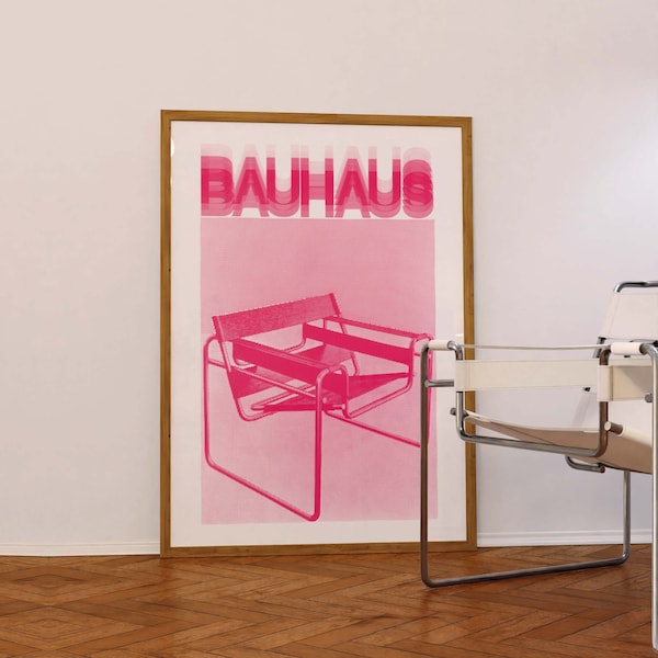 Bauhaus Stuhl rosa - Gerahmter Druck - Poster in Museumsqualität