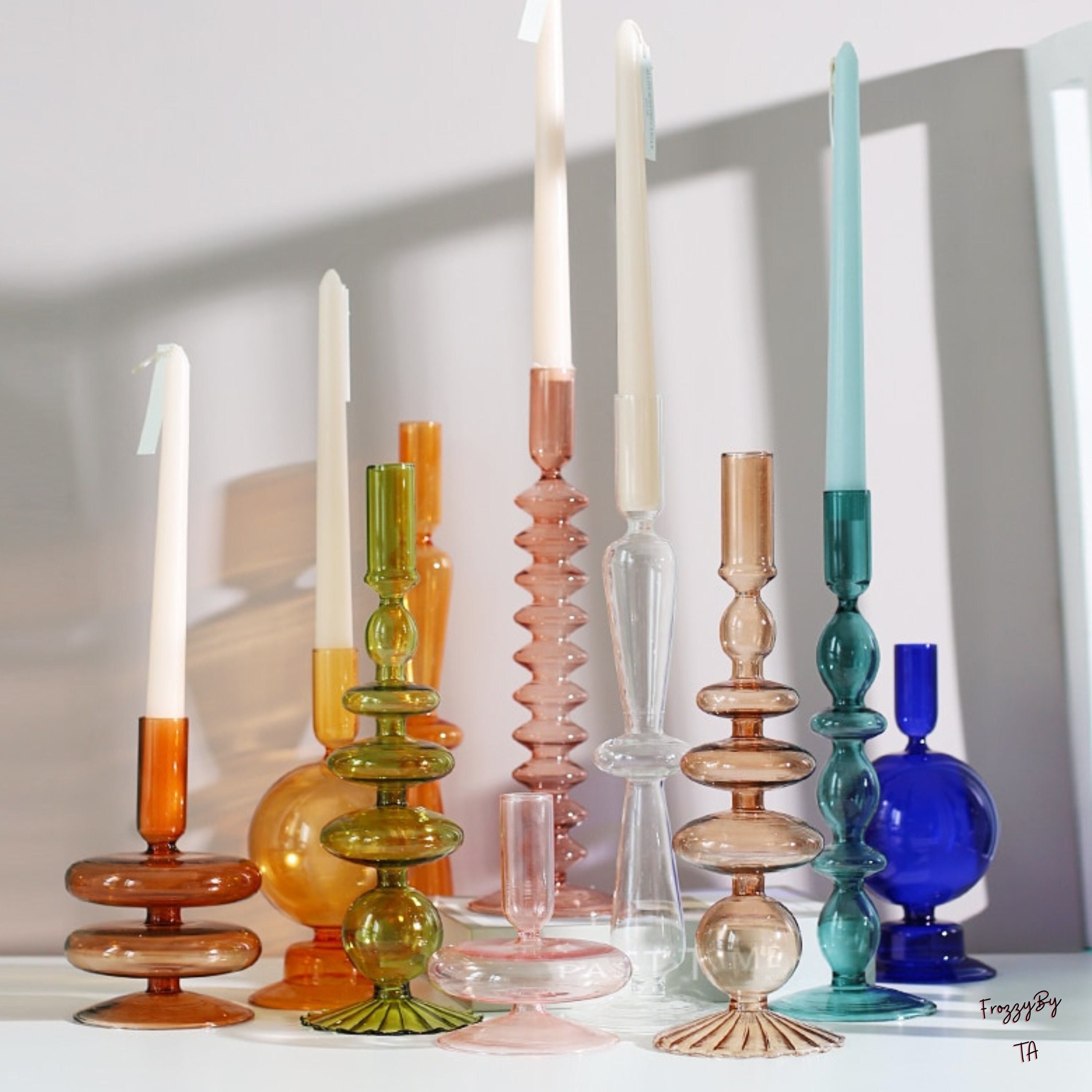 Colorful Glass Candlestick Holders Groovy Candlestick Wavy Etsy Canada