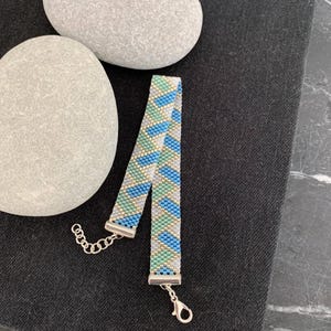 Miyuki Delica Beaded Woven Bracelet, Peyote Bracelet, Miyuki Beaded Bracelet, Peyote Weaving, Gift for Her, Blue and Green Colors.