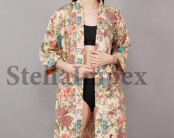Kimono di cotone alla moda Elegante accappatoio floreale multicolore Resort Wear Beach Bikini Cover-up Boho Kimono Accappatoio, regalo per lei