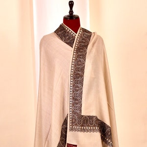 Chal de cachemira auténtico, chal de seda pashmina beige de cachemira hecho a mano, bufandas de cachemira premium, chales suaves y cálidos, regalo de invierno