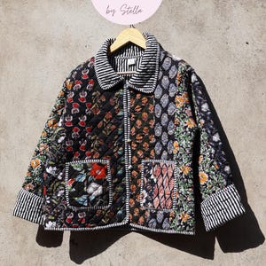 Handcrafted Cotton Quilted Patchwork Jacket, Boho Floral Reversible Coat – Vintage Kantha Kimono Style Short Jacket for Women, Gift for Her