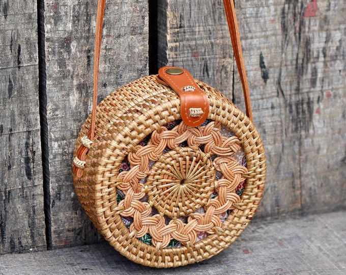 Round Rattan Bag With Braid Pattern, Bali Bags, Handwoven Crossbody ...
