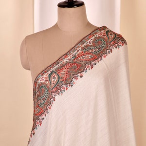 Chal de cachemira blanco, chal de seda pashmina con bordado Kalamkari, bufandas de cachemira premium, chales suaves y cálidos, regalo de Navidad.