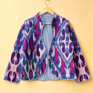 Hand Block Print Kantha Quilted Jacket, Boho Indian Coat