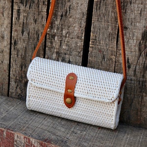 White Rattan Bali Bag, Shoulder Bag, Handwoven Crossbody Purse, Braided Straw Bag, Bohemian Style Rattan Bags, Gift for her