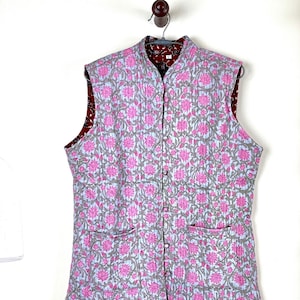 Cotton Handmade Kantha Jacket, Womens Clothing Quilted Reversible Coat, Kimono Indian Hand Printed Vintage Boho Vest, Valentine Gift for Her