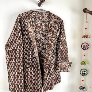 Cotton Handmade Kantha Jacket, Womens Clothing Quilted Reversible Coat, Kimono Indian Hand Printed Vintage Boho Vest Valentines Gift for Her