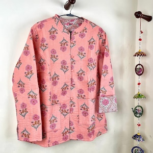 Cotton Handmade Kantha Jacket, Womens Clothing Quilted Reversible Coat, Kimono Indian Hand Printed Vintage Boho Vest Valentines Gift for Her