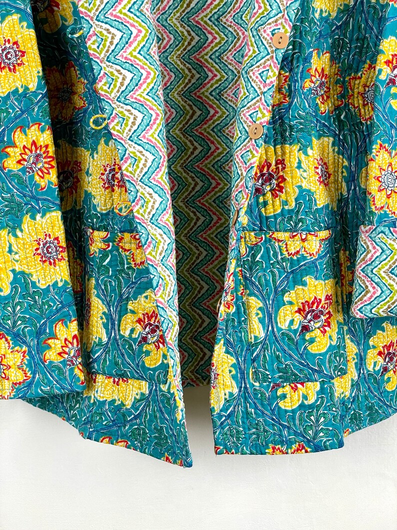 Indian Handmade Quilted Cotton Fabric Jacket Stylish Green & Etsy