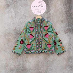 Handgemachte Suzani Stickerei Baumwolle Kimono Jacke, Boho Mantel