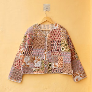 Indian Cotton Kantha Jacket, Vintage Patchwork Women’s Quilted Reversible Coat Kimono Block Printed Boho Style Spring Jacket, Gift for her