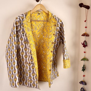 Cotton Handmade Kantha Jacket, Womens Clothing Quilted Reversible Coat, Kimono Indian Hand Printed Vintage Boho Vest Valentines Gift for Her