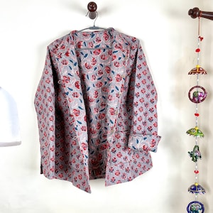 Cotton Handmade Kantha Jacket, Womens Clothing Quilted Reversible Coat, Kimono Indian Hand Printed Vintage Boho Vest Valentines Gift for Her