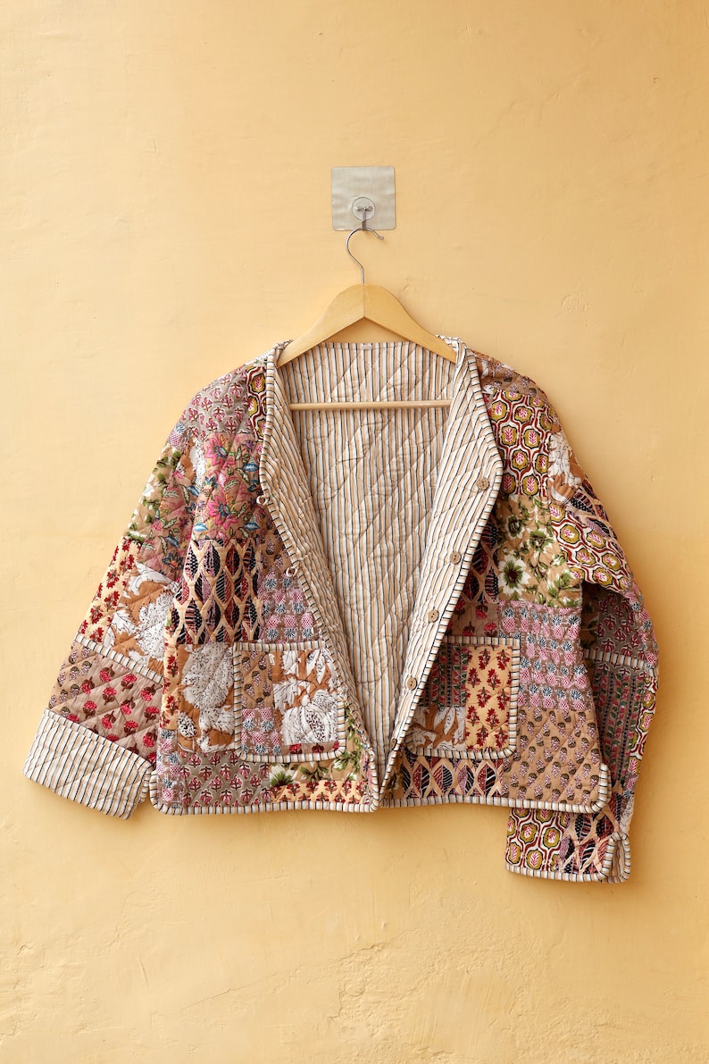 Indian Handmade Patchwork Cotton Quilted Jacket, Vintage Unique High ...