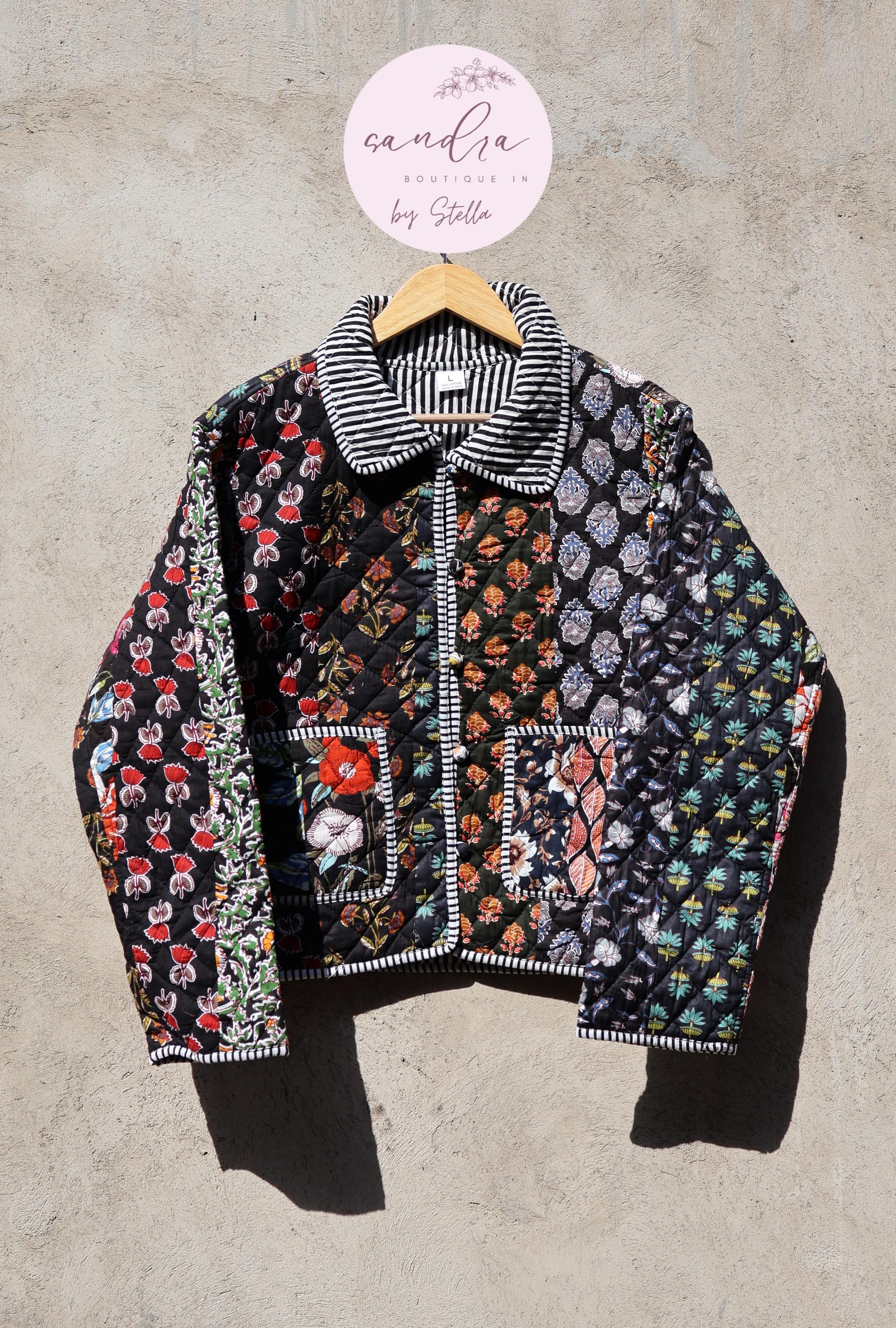 Handcrafted Cotton Quilted Patchwork Jacket, Boho Floral