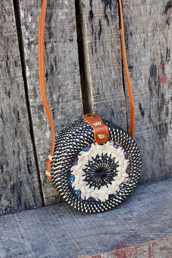 Black Round Rattan Bag With Braid Pattern Bali Bags Handwoven Crossbody Purse Braided Straw Bag Bali Sling Bags Rattan Bags Gift for Her Etsy Canada