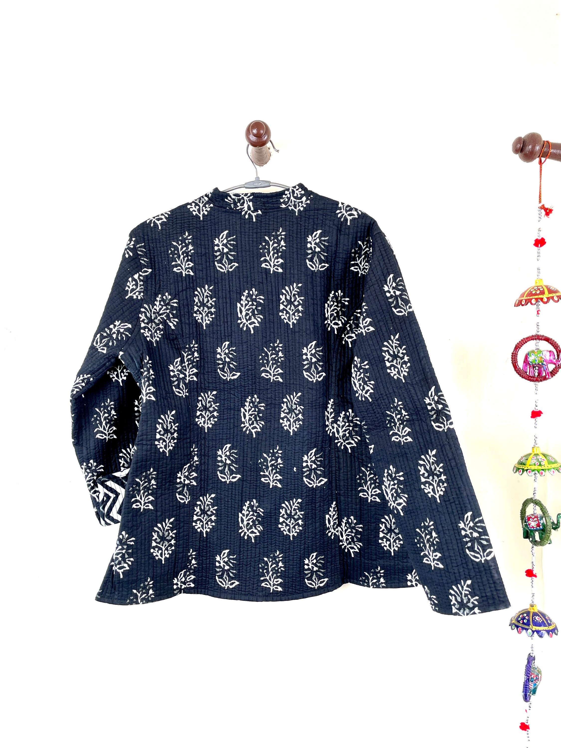 Indian Handmade Quilted Cotton Fabric Jacket Stylish Black & Etsy