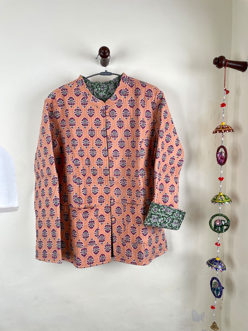 Indian Handmade Quilted Cotton Fabric Jacket Stylish Peach & Etsy