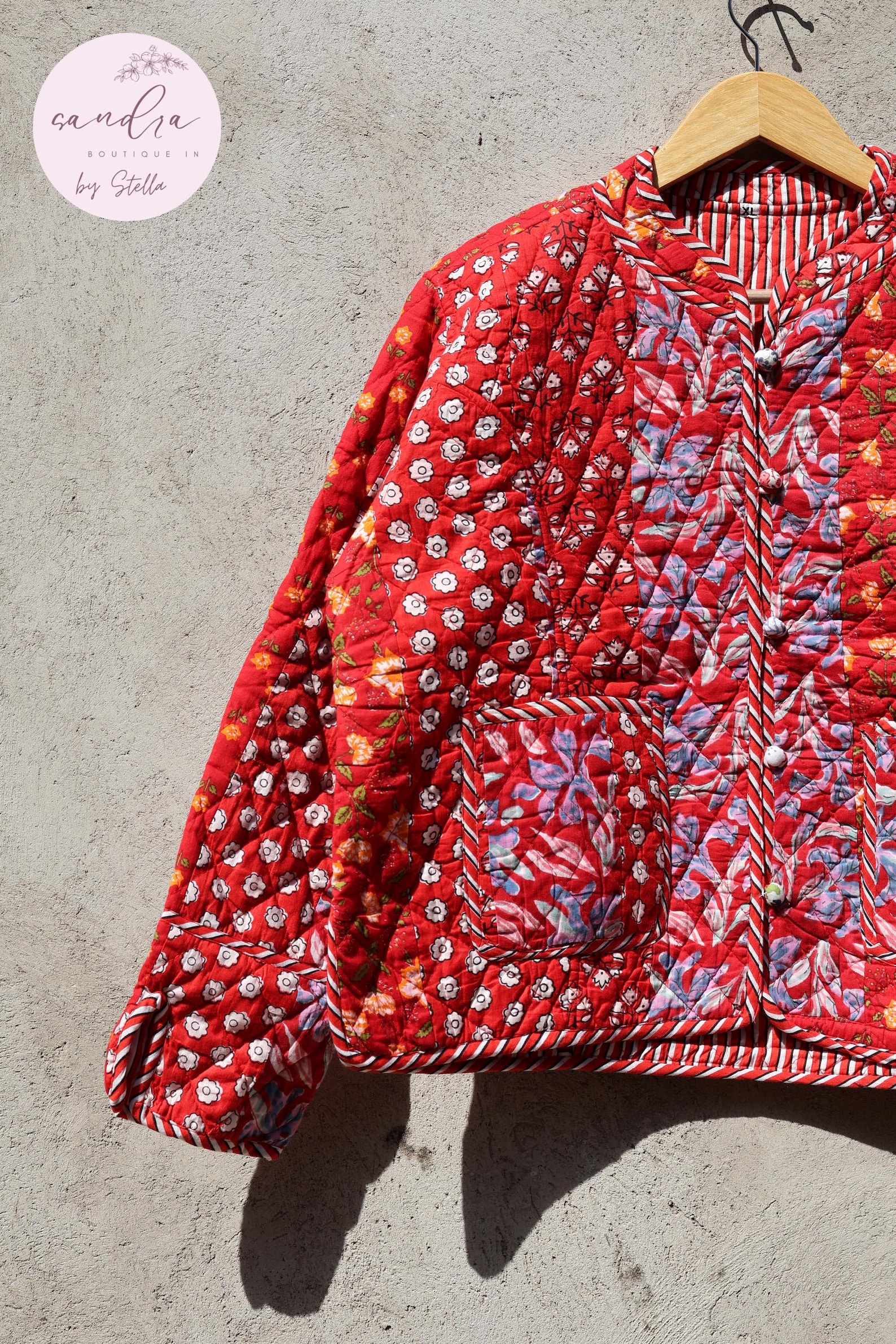 Handmade Cotton Quilted Jacket, Floral Patchwork Reversible Boho Coat ...