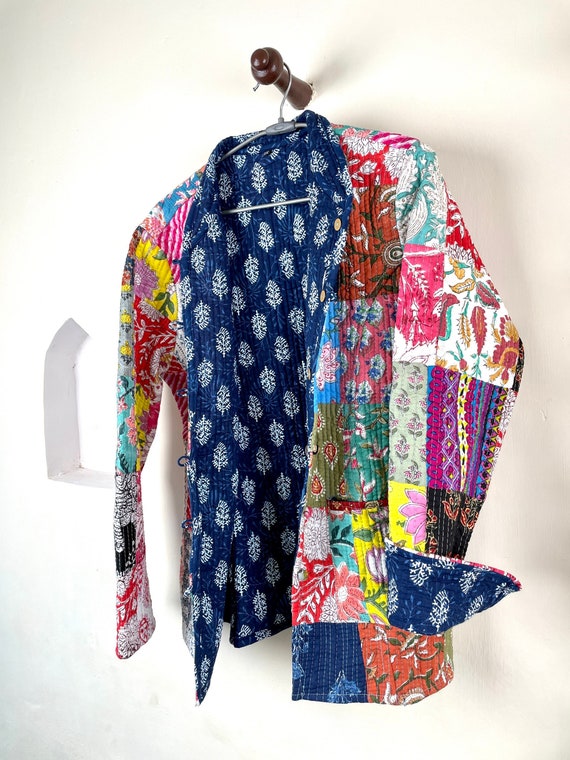 Women s Handmade Kantha Patchwork Quilted Reversible Coat
