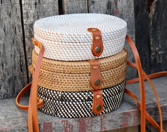 Handmade Bali Rattan Crossbody Bag with Batik Lining