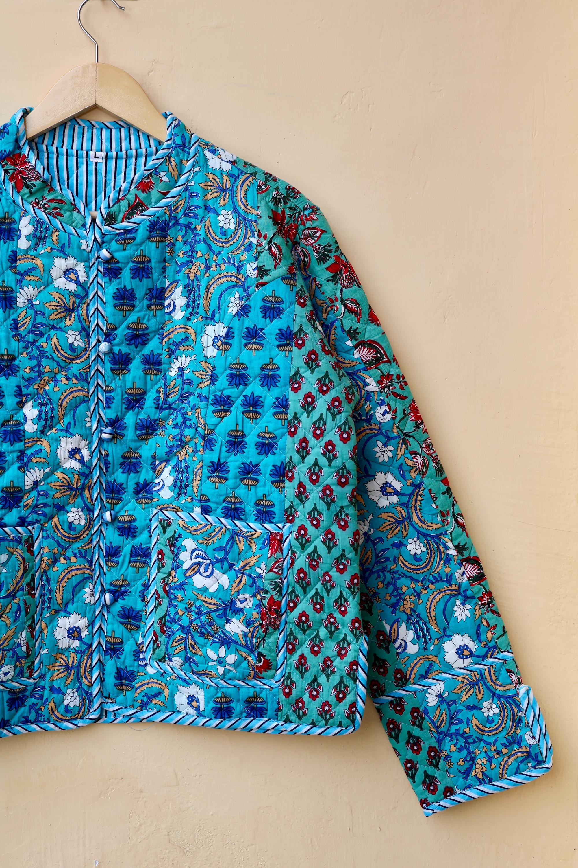 Giacca Kimono Vintage In Cotone Kantha Fatta A Mano - Multicolore, Lunga E Trapuntata
