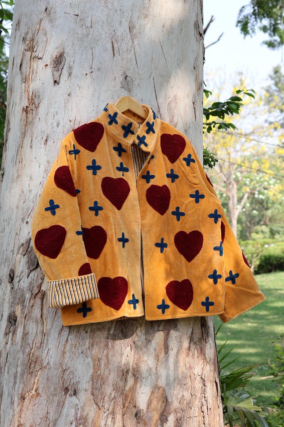 Suzani Embroidery Cotton Velvet Jacket, Kimono Jacket Handmade Soft Women's Clothing Coat Boho Jacket Spring Gift for Her