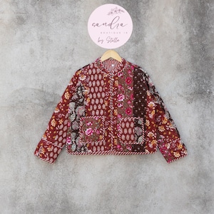 Handmade Quilted Cotton Jacket, Patchwork Women&#39;s Reversible Coat, Kimono Vintage Indian Boho Fall Jacket, Spring Jacket Gift for Her