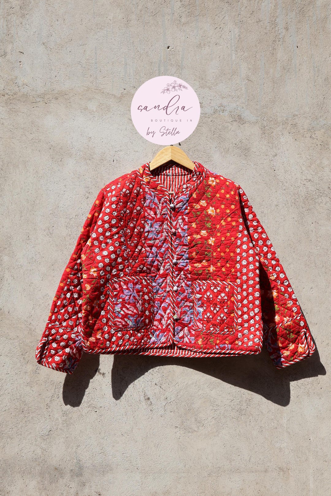 Handmade Cotton Quilted Jacket, Floral Patchwork Reversible Boho Coat ...