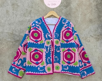 Handmade Suzani Embroidery Jacket, Boho Floral Artisan Coat